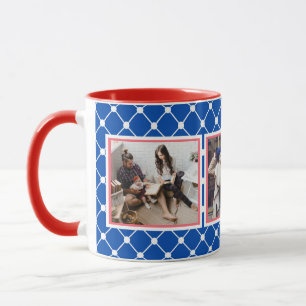 Caneca Colagem geométrica branca e azul vermelha de trê