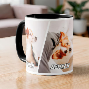 Caneca Colagem Moderna de 3 Fotos de Cachorro com Nomes P