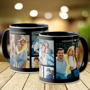 Caneca Colagem Personalizada de 5 Fotos Nome da Família P