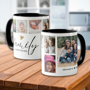 Caneca Colagem Personalizada de 6 Fotos de Família Preto