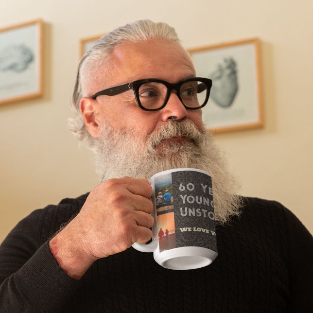 Caneca Colagem Personalizada de Fotos 60º Presentes de An (Custom Photo Collage 60th Birthday Gifts for Men Mug)