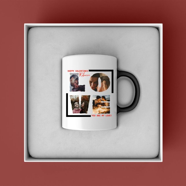 Caneca Colagem personalizada de fotos "AMOR" em preto mod (Criador carregado)