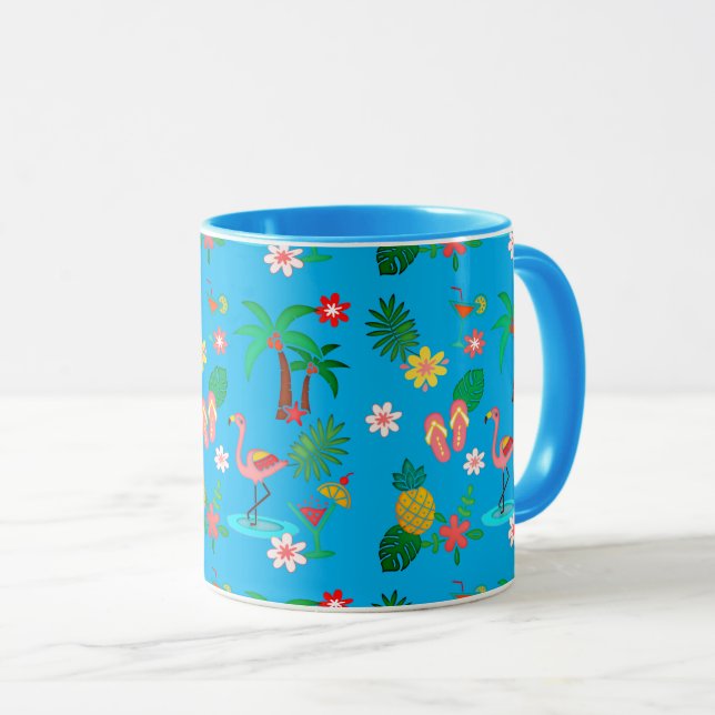 Caneca Colagem Tropical 🍍 🌴 🦩 (Frente Esquerda)
