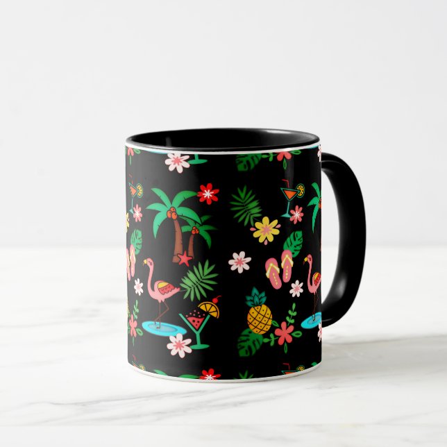 Caneca Colagem Tropical 🍍 🌴 🦩 (Frente Esquerda)