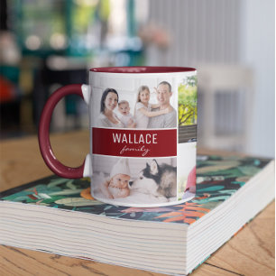 Caneca Colagem Vermelha Burgundy Moderna de Múltiplas Fot