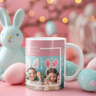 Caneca Colar de Páscoa Feliz e Abençoado Rosa Moderno P