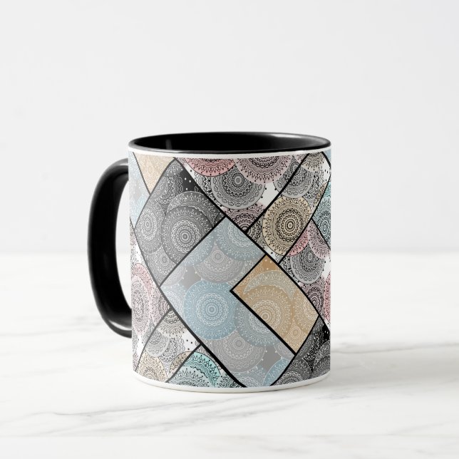 Caneca Colcha de retalhos cerâmica círculos de azulejo ma (Frente Esquerda)