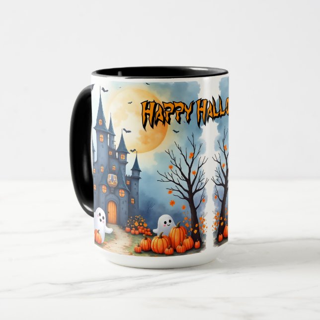 Caneca Coleção Assustadora de Halloween Moderna e Fofa (Frente Esquerda)