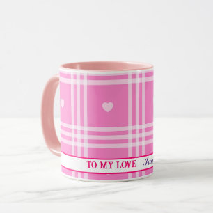 Caneca Coleção de Coração Rosa de Xadrez Moderna