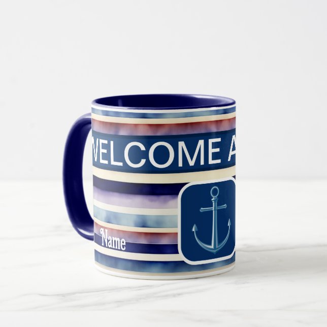 Caneca Coleção de faixas de boi azul de Marinho de Verão  (Frente Esquerda)