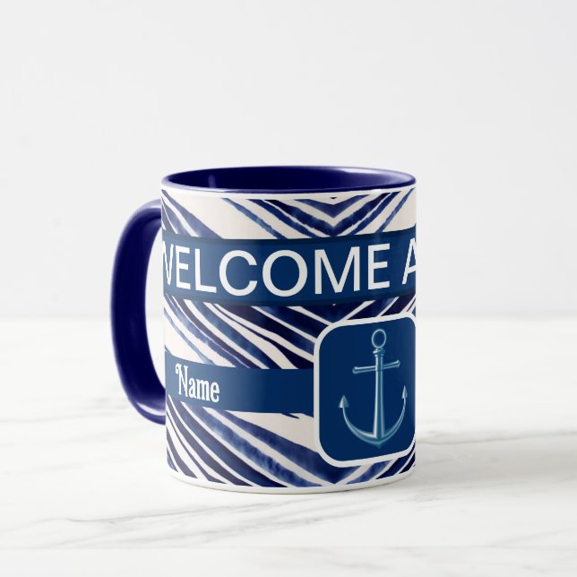 Caneca Coleção de faixas populares de barcos azuis Marinh (Frente Esquerda)