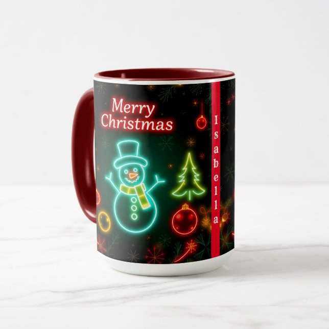 Caneca Coleção de Férias Populares de Neon Natal (Frente Esquerda)