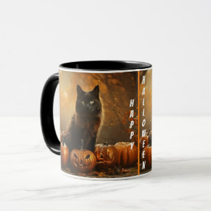 Caneca Coleção de Gatos Negros Felizes para Halloween