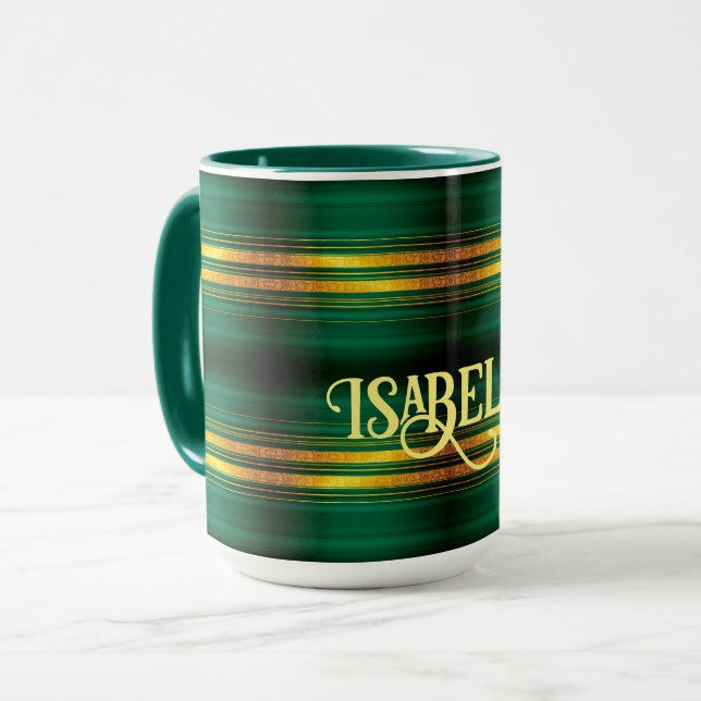 Caneca Coleção de Textura Dourada de Luxo Verde Popular (Frente Esquerda)