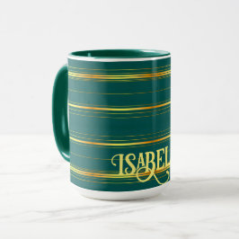 Caneca Coleção de Textura Dourada Verde Moderna Linen Lux