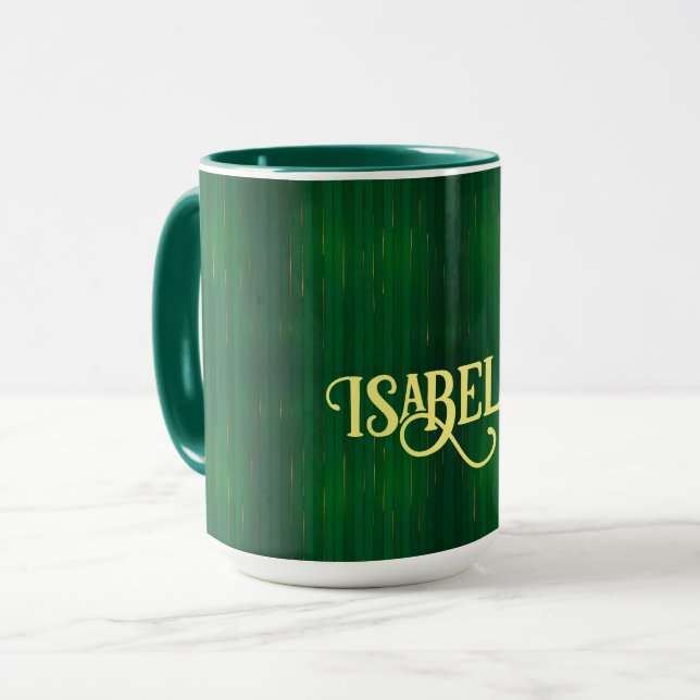 Caneca Coleção de Textura Linen Dourada Verde de Trendy d (Frente Esquerda)