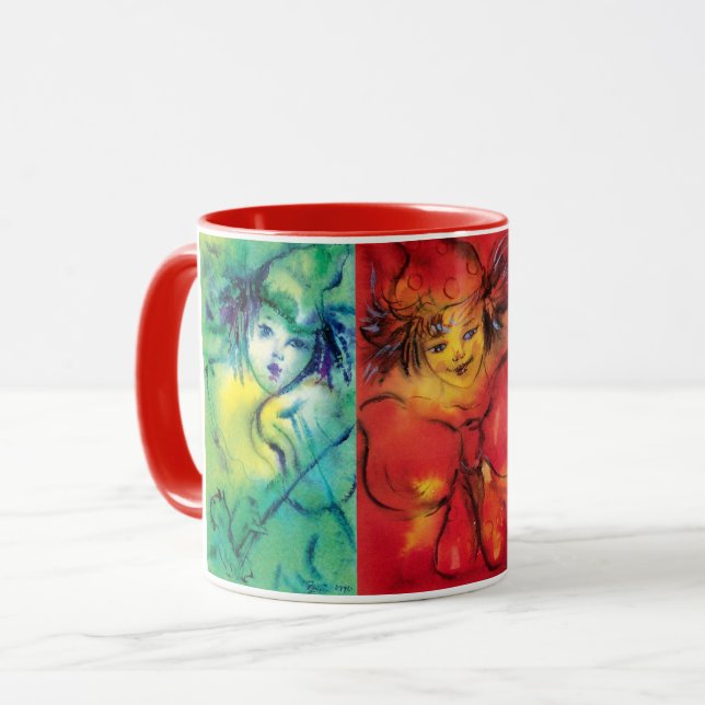 CANECA COLEÇÃO DE VESTUÁRIO AZUL VERDE VERMELHO (Frente Esquerda)
