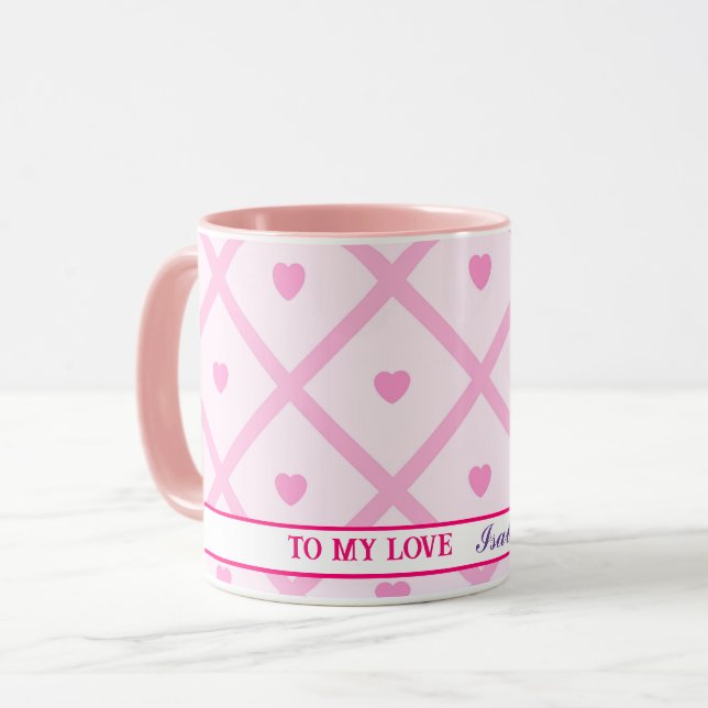Caneca Coleção de Xadrezes Modernas de Coração Rosa (Frente Esquerda)