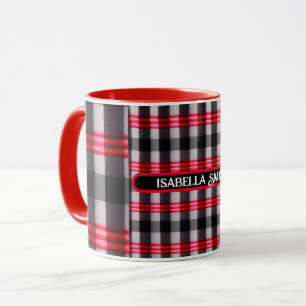 Caneca Coleção de Xadrezes Pretas Abstrato Vermelha xadre
