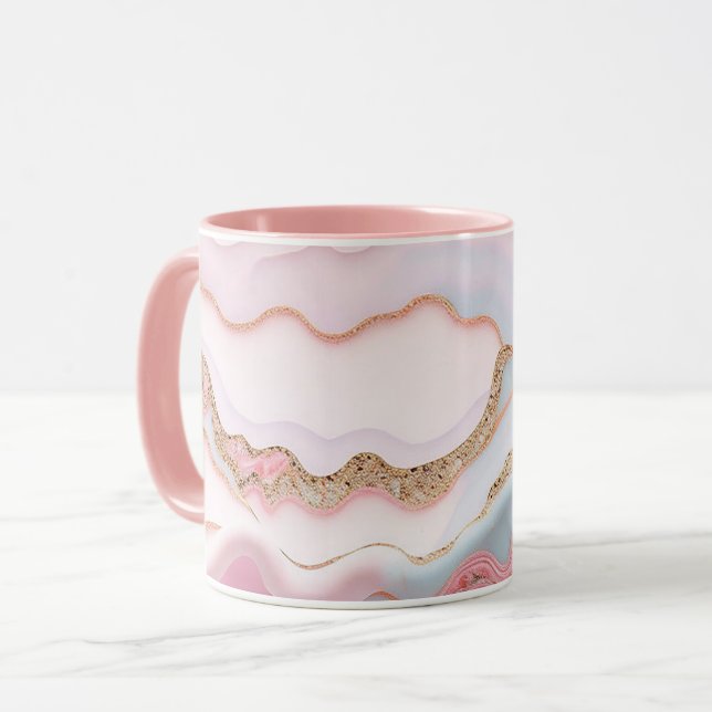 Caneca Coleção Dourada Azul Moderno de Agato Marble (Frente Esquerda)