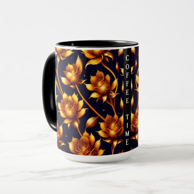 Caneca Coleção Dourada de Rosa de Grande Luxo Moderno (Frente Esquerda)