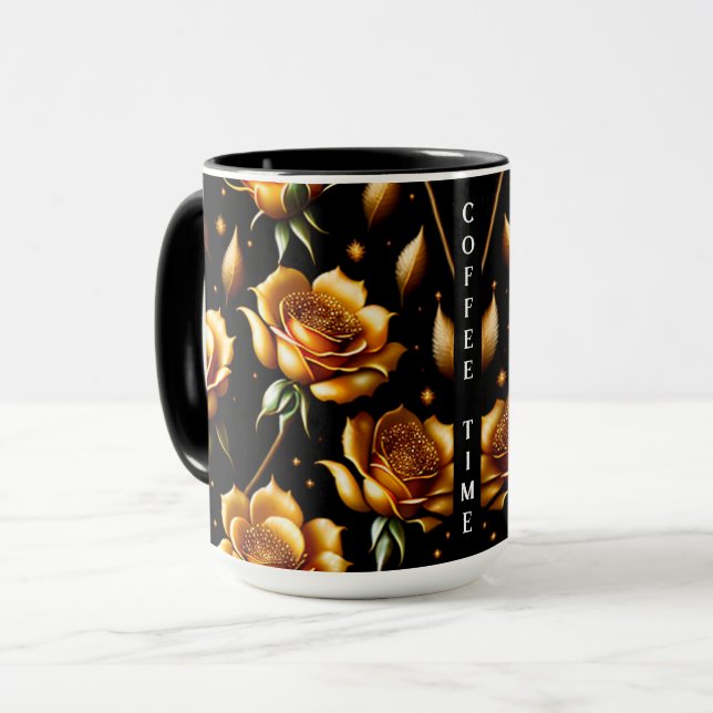 Caneca Coleção Dourada de Rosa de Luxo Moderno (Frente Esquerda)