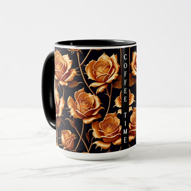 Caneca Coleção Dourada de Rosa Trendy Luxury Boho (Frente Esquerda)