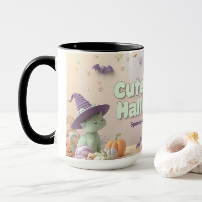 Caneca 🧡 ✨ Coleção “Halloween Fofo & Gentil” 🎃🌿 (Com Donut)