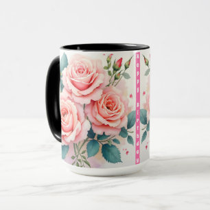 Caneca Coleção Luxuosa de Rosas Rosa Bonita e Tendência