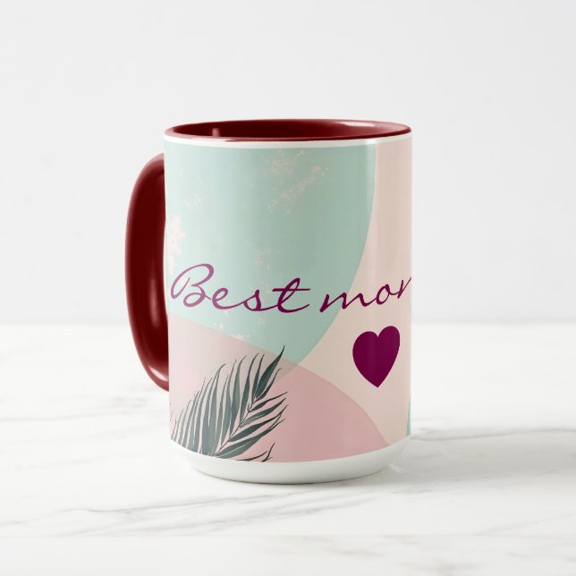 Caneca Coleção Moderna Abstrata Rosa Beijo Menta (Frente Esquerda)