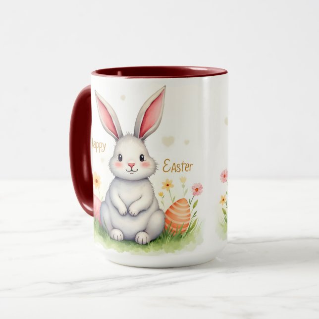 Caneca Coleção Moderna de Coelho e Ovos de Páscoa Fofos (Frente Esquerda)