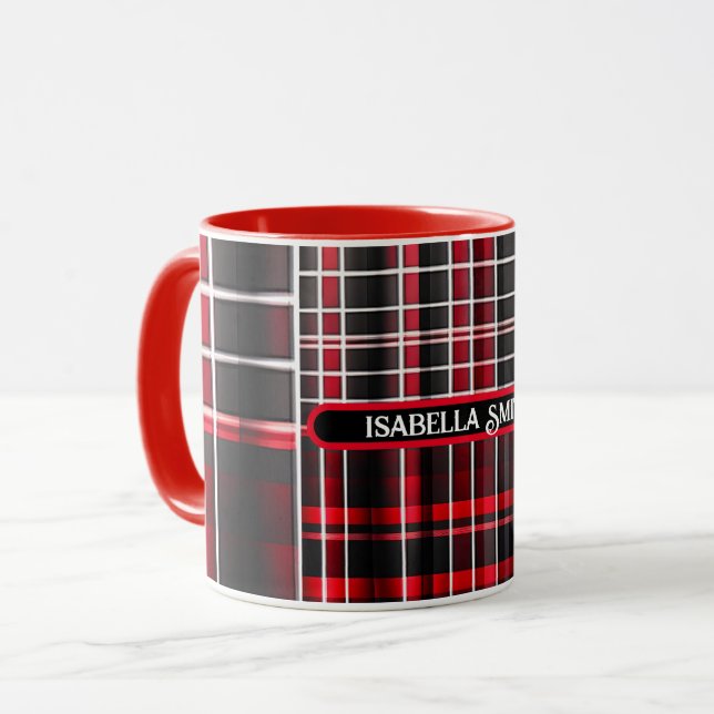 Caneca Coleção Popular da Xadrez Vermelha abstrato (Frente Esquerda)