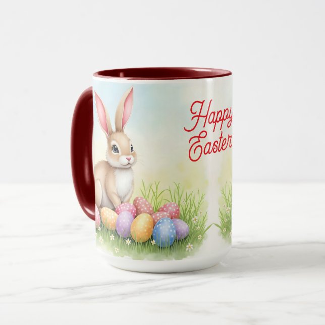 Caneca Coleção Popular de Coelhinho da Páscoa e Ovos Fofo (Frente Esquerda)