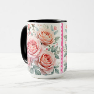 Caneca Coleção Popular de Rosas Cor-de-Rosa Luxuosas e Li