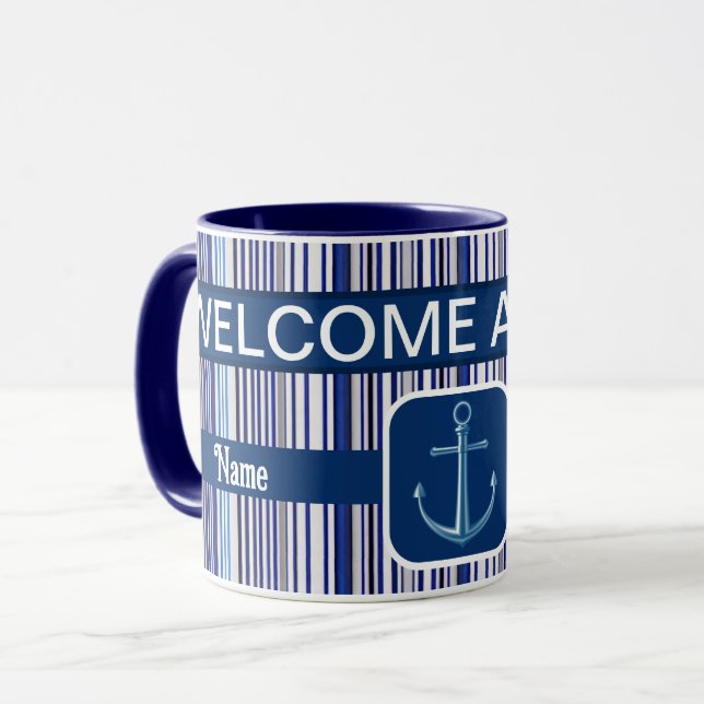 Caneca Coleção Trendy Summer Marinho Blue Boat Strips (Frente Esquerda)