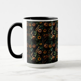 Caneca Colheita Escura de Outono – Abóboras, Trigo Girass
