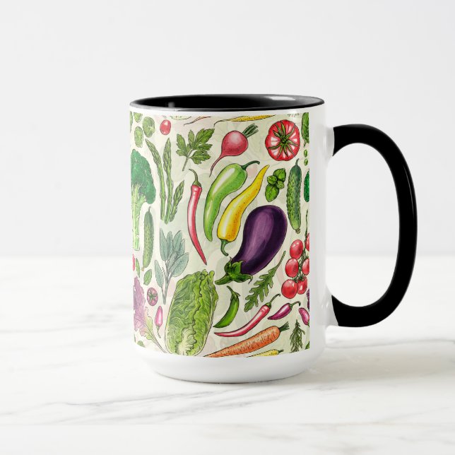 Caneca Colheita vegetal e herbácea no jardim a branco (Direita)