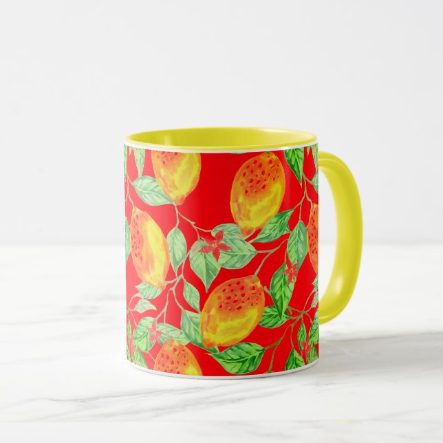 Caneca Colheita vermelha de fruta-limão (Frente Esquerda)