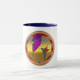 Caneca Colibri de turquesa da janela de vitral