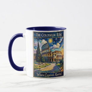 Caneca Coliseu de Roma Noturna Impressionista Vintage