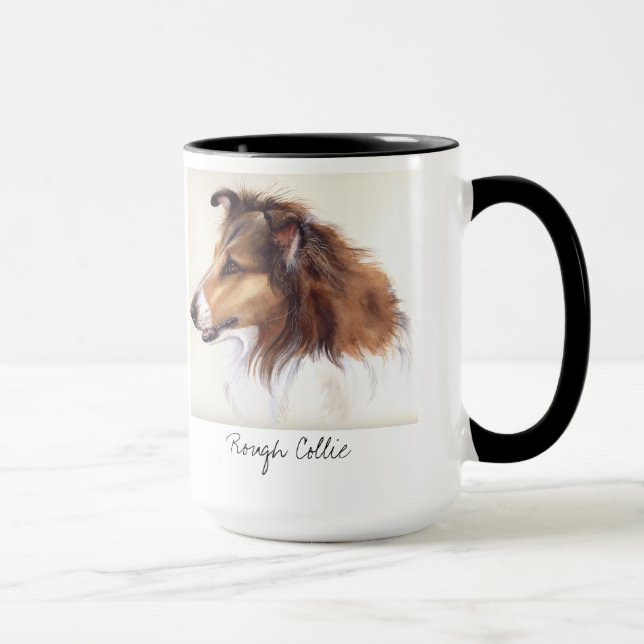 Caneca Collie áspero pintado na Aquarela (Direita)