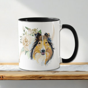 Caneca Collie Dog Mug, Buquê de Rosa Branco