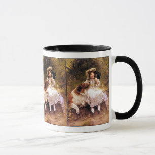 Caneca Collie, menina e gato