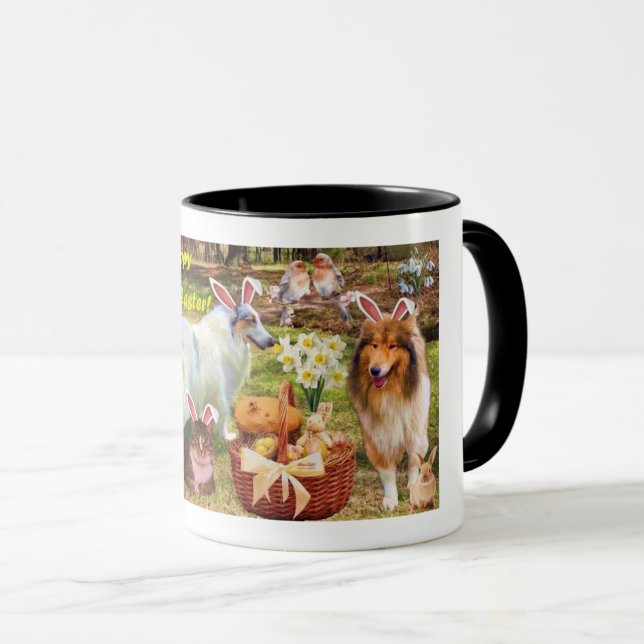 Caneca Collies and kittens celebrating as Easter Bunnies (Frente Esquerda)