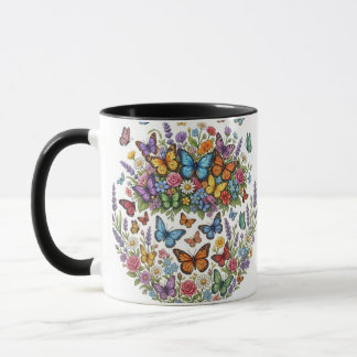 Caneca Colorful Butterfly Garden & Wildflower Floral Bouq