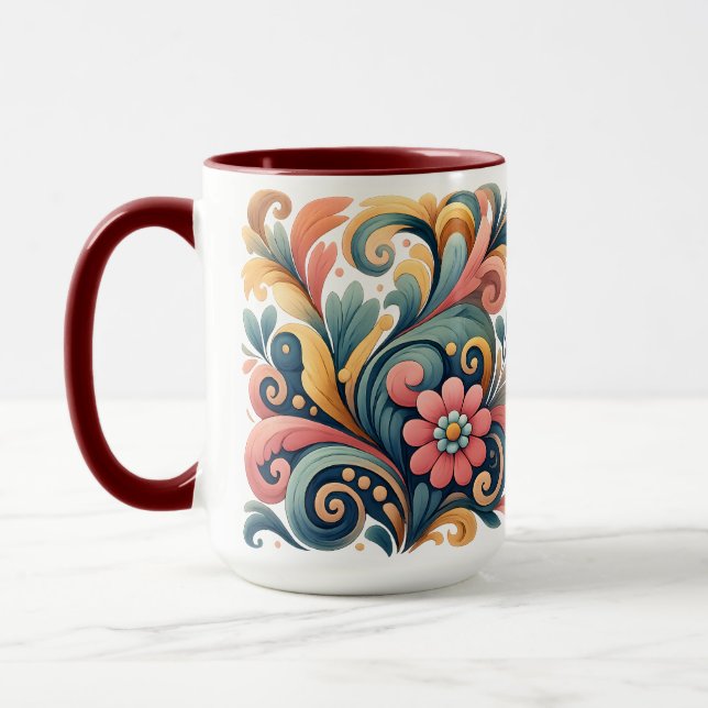 Caneca Colorful Floral Folk Art Ceramic Mug (Esquerda)