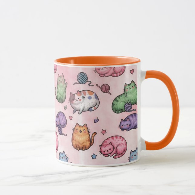 Caneca Colorful Kawaii Chubby Cats Pattern (Direita)