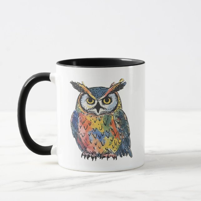 Caneca Colorful Owl Watercolor (Esquerda)