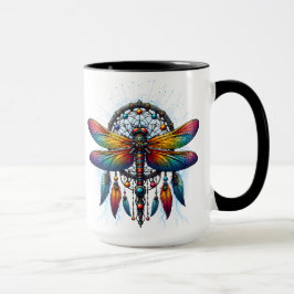 Caneca Colorful Psychedelic Dragonfly Dreamcatcher Boho