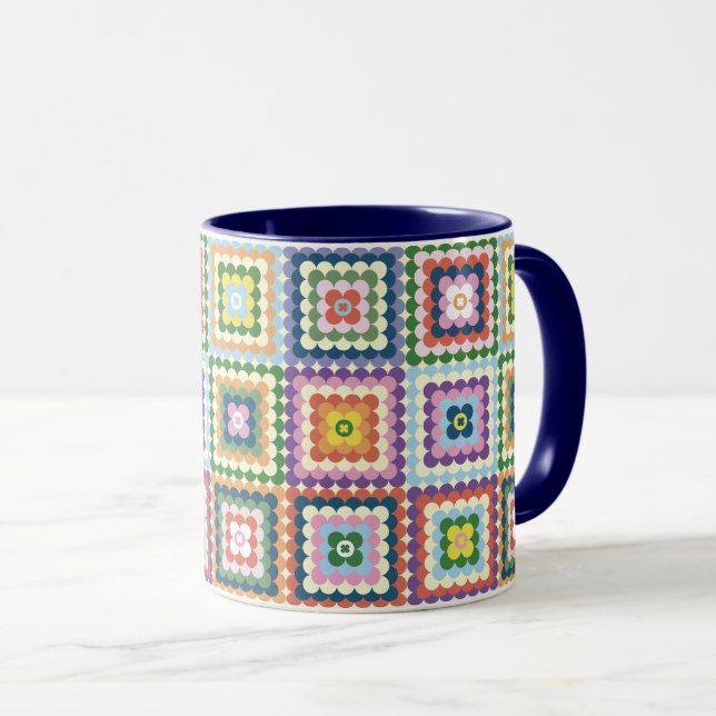 Caneca Colorful Retro Mid-Century Mid-Mod Crochet Blossom (Frente Esquerda)